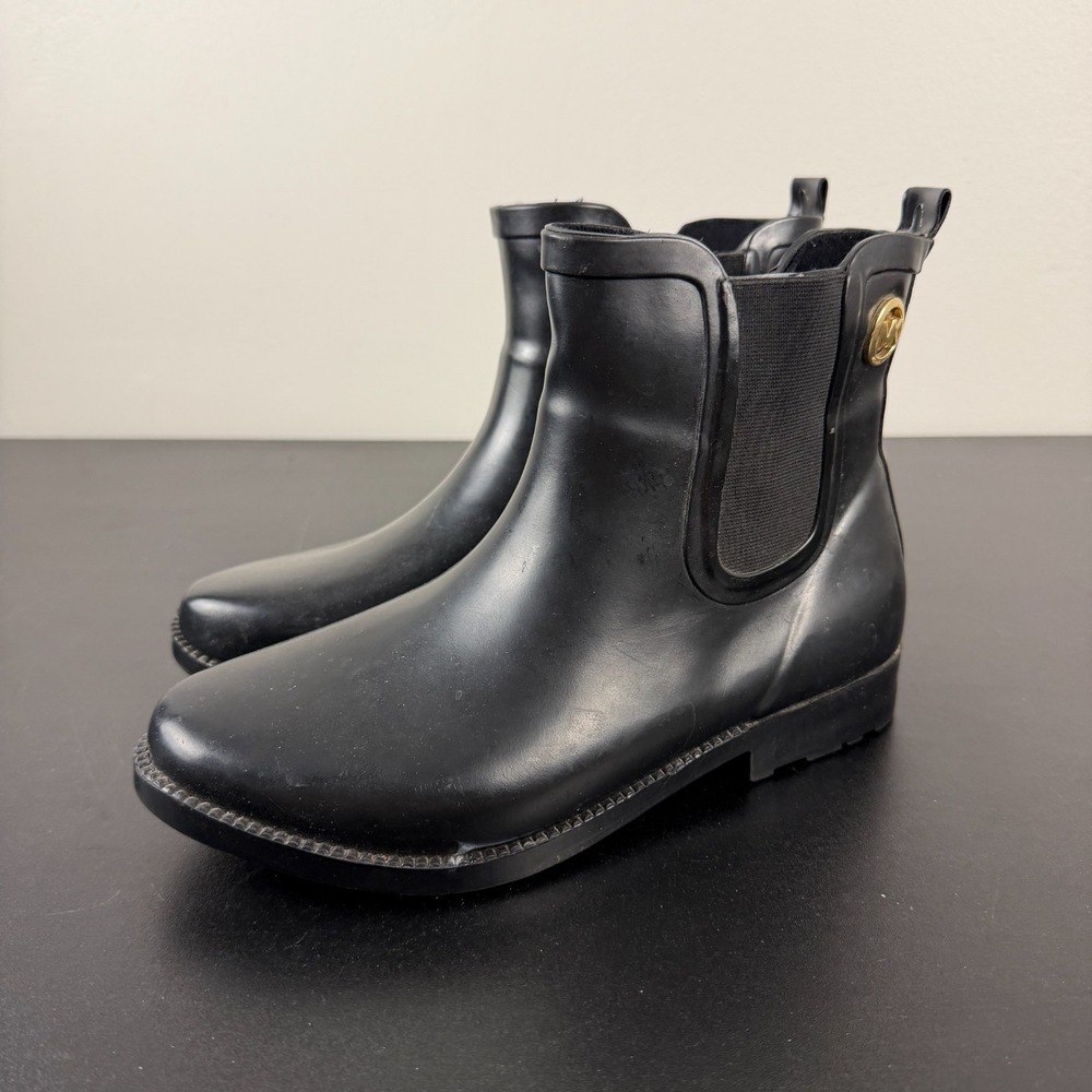 Michael Kors Chelsea Ankle Rain Boots Women's 6M Black Rubber Waterproof Outdoor